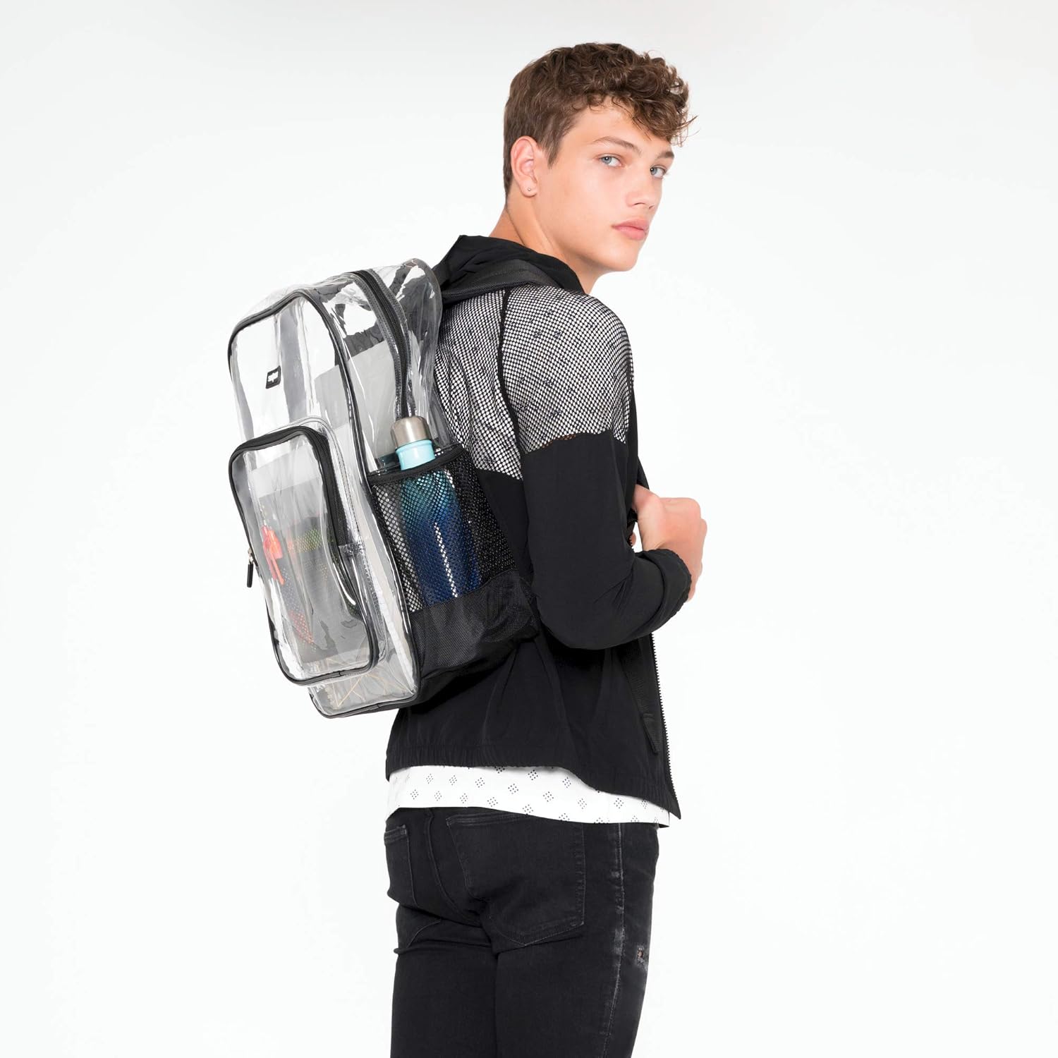 SMARTY Large Heavy Duty Clear Backpack V6 Durable Transparent See Through Bag (Black)