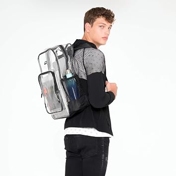 SMARTY Large Heavy Duty Clear Backpack V6 Durable Transparent See Through Bag (Black)