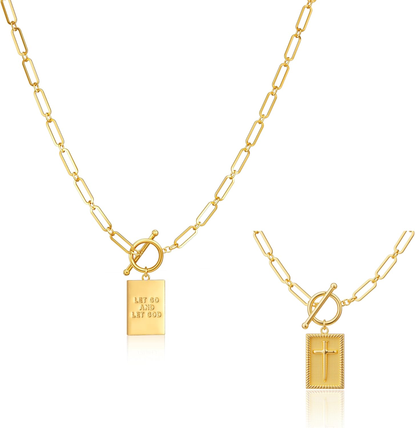 Valentines Day Gifts 14K Gold Plated and Silver Plated Cross Necklace for Women, Non-Tarnish Faith Jewelry with Toggle Clasp, Fashion Necklace Gifts for Women, Christian Faith, Communion, Birthday & Christmas