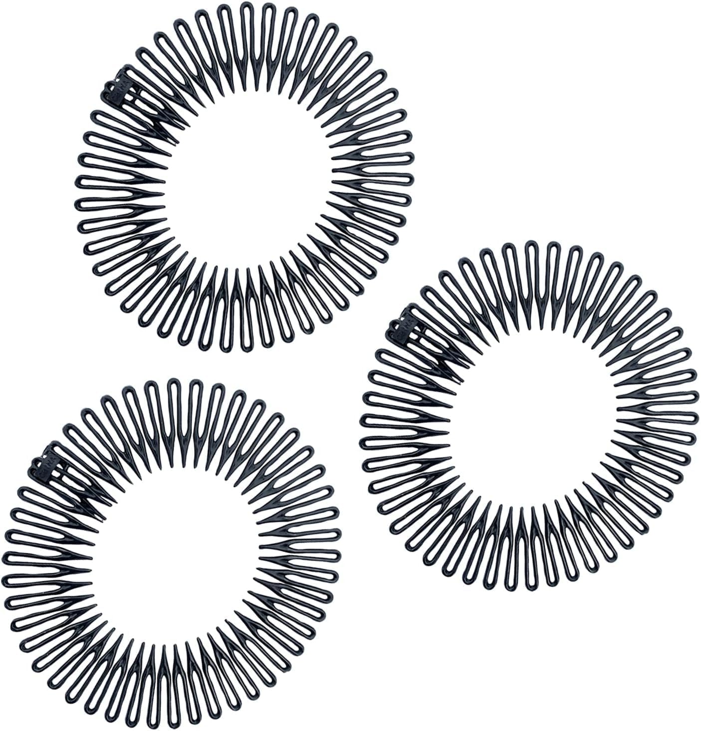 3 Pcs Flexi Comb Headband for Women Girls,Plastic Circle Zig Zag