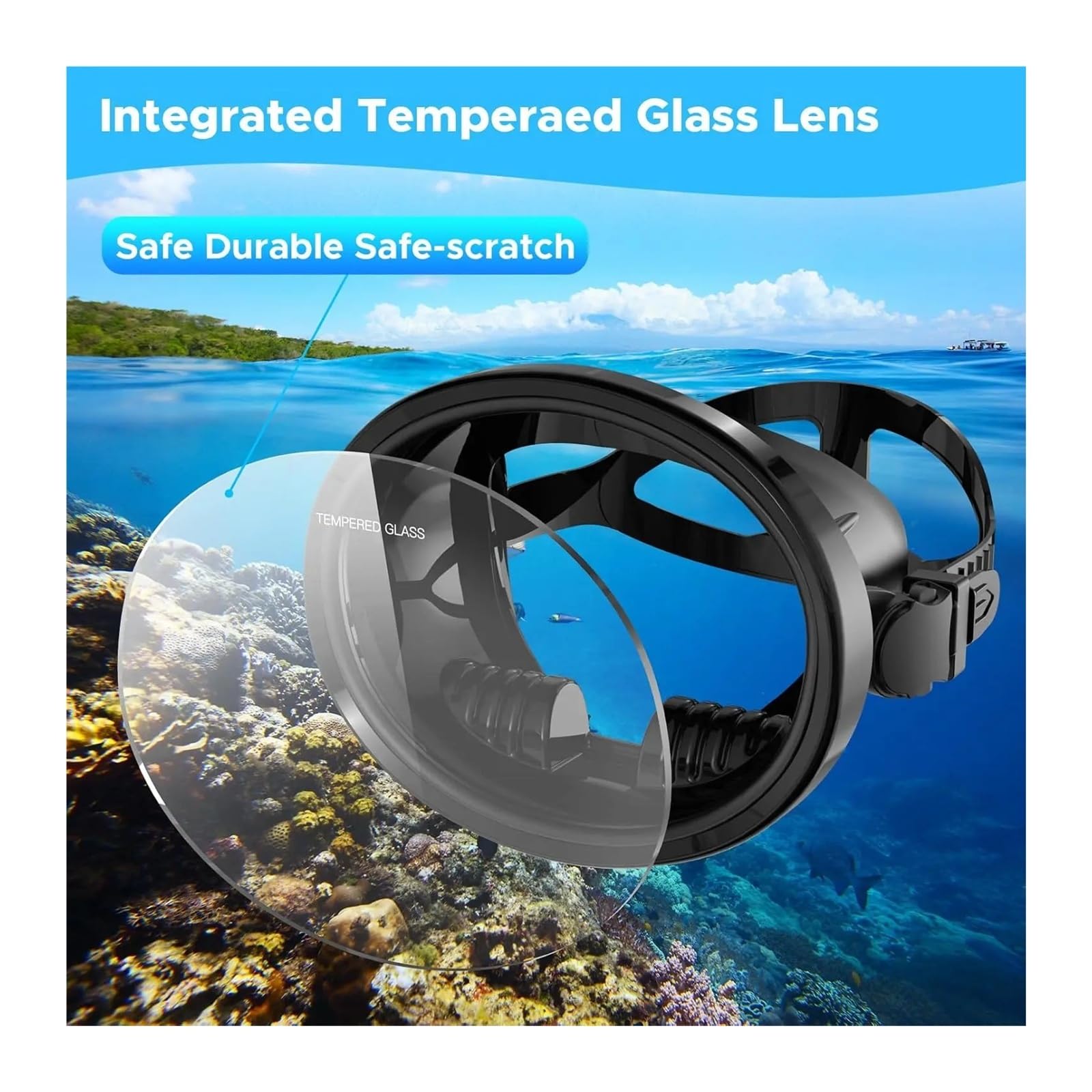 Genérico Máscara de Buceo Ovalada for Adultos, máscara de Pesca submarina, Gafas de Buceo panorámicas de Estilo Retro clásico con Lentes de Vidrio Templado