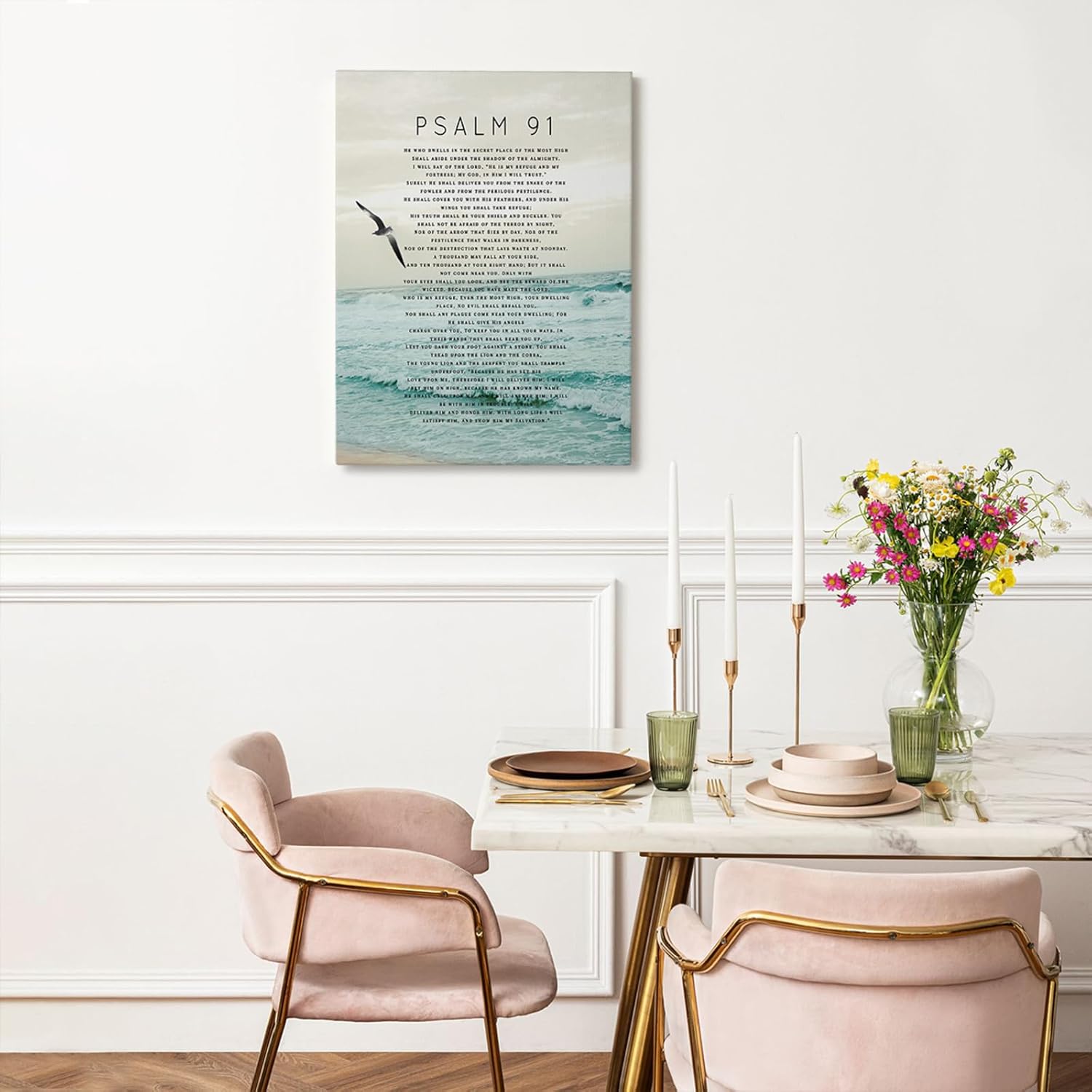 Tourrest Psalm 91 Wall Art Scripture Wall Decor Bible Verse Canvas Prints Pictures Christian Religous Framed Artwork for Bedroom Living Room Bathroom 12"x16"