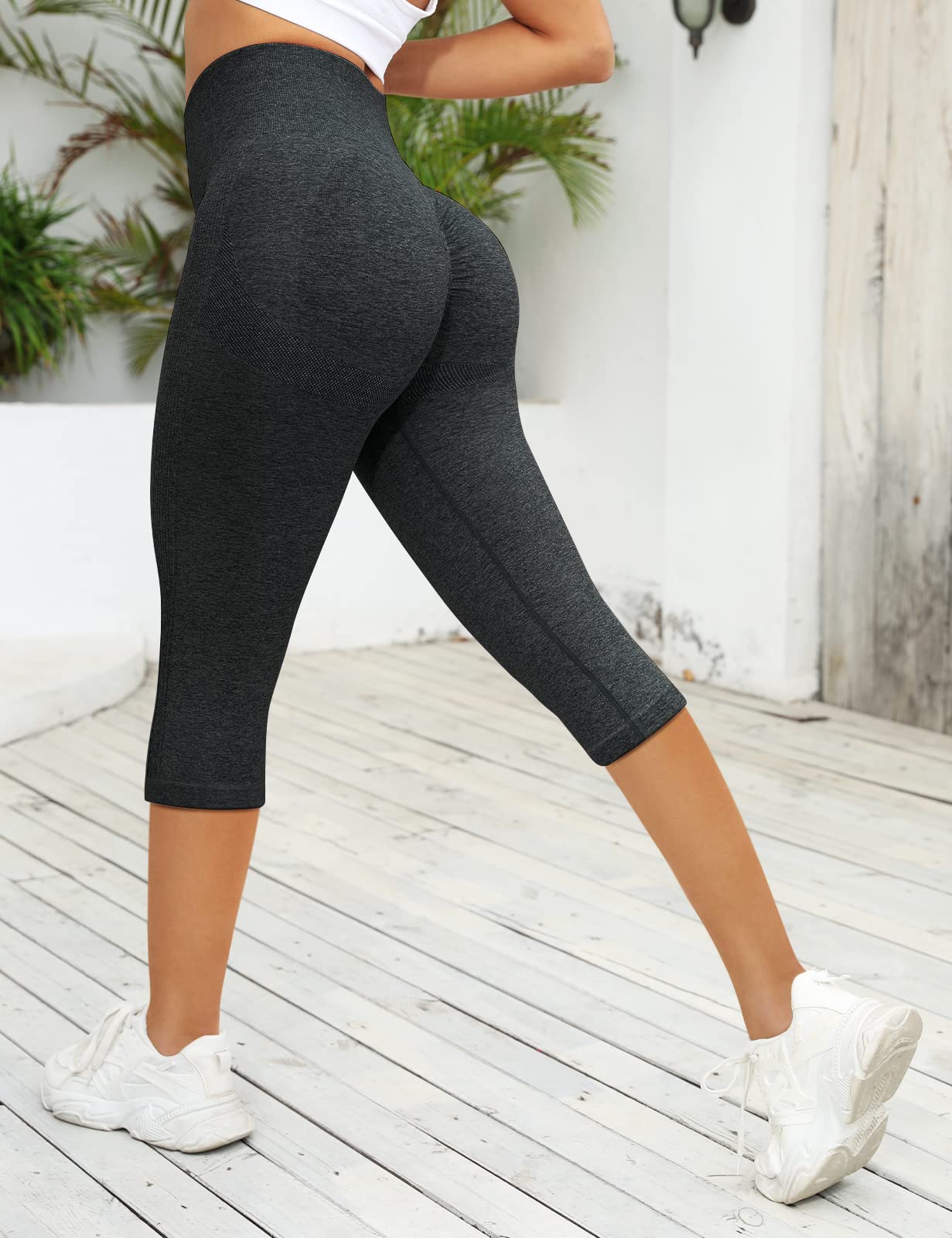 Leggins Mujer Push Up 3/4 Capris Mallas Pantalones Deportivos Anticeluliticos Yoga Leggings de Cintura Alta Elásticos Barriga Control Pantalones Deporte para Fitness Correr