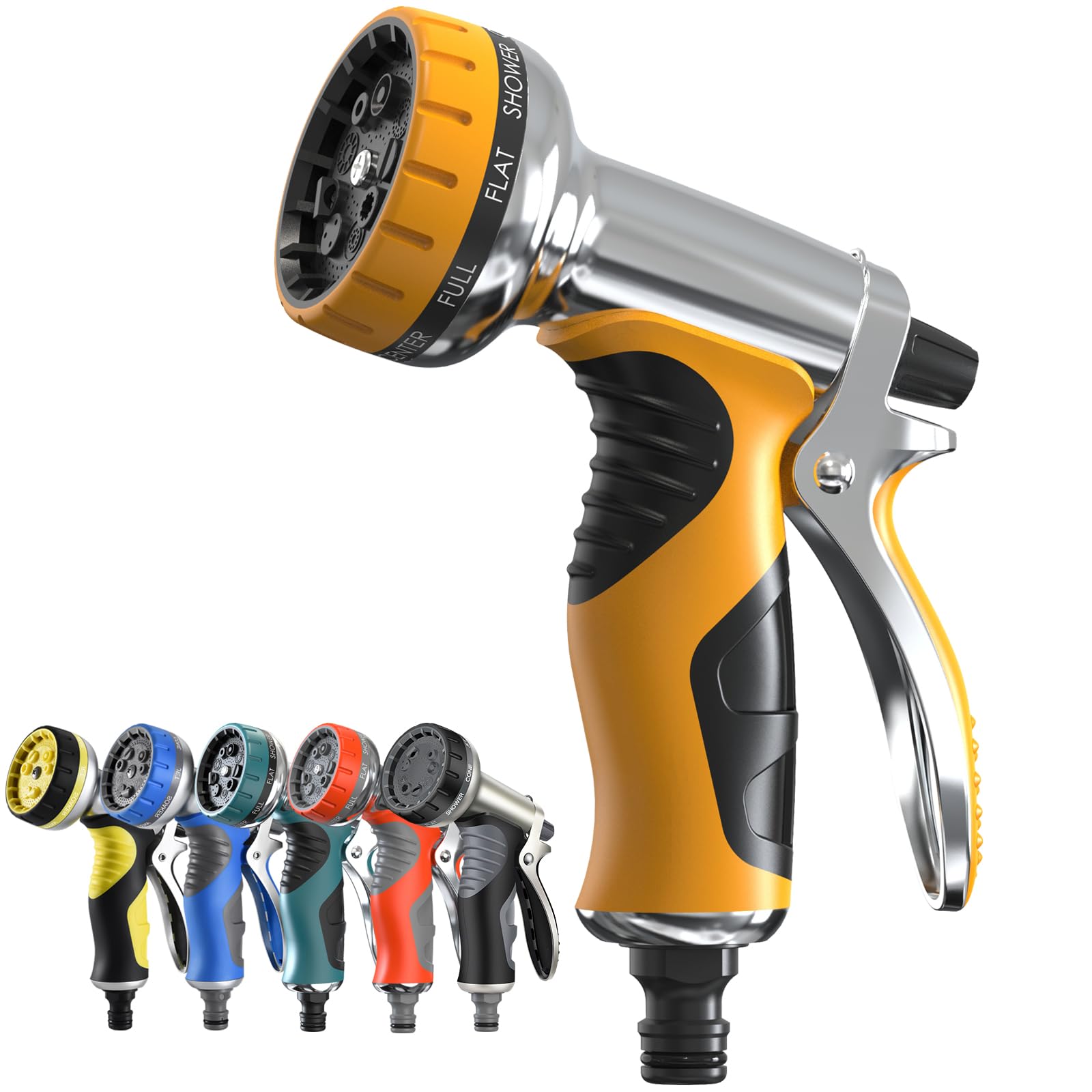 Hose Pipe Spray Gun, 9 Adjustable Patterns Garden Hose Spray Gun, Upgraded Garden Hose Nozzles & Spray Gun, Heavy Duty Metal Hose Spray Gun, Multi Hose Head, Garden Hose Nozzle (Orange Color)