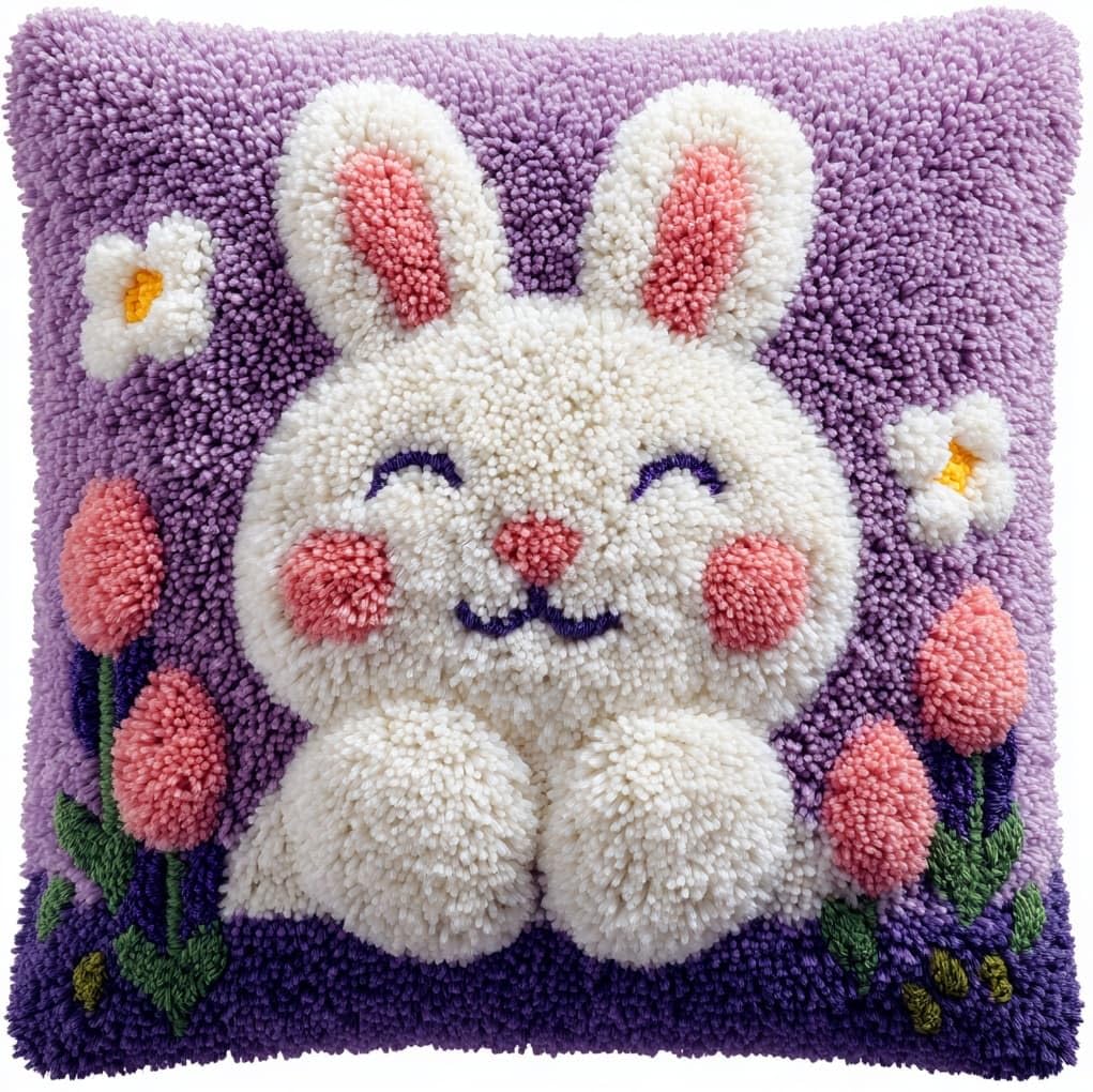 WallustrioaW Latch Hook Kit 17x17in,Lavender and Rabbit