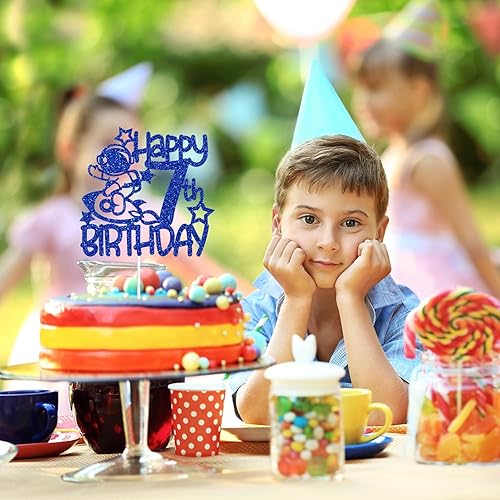 Miniatura 4 de Space Happy 7th Birthday - Decoración para tartas de 7 años, decoración de fiesta de cumpleaños temática de astronautas para niños y niñas