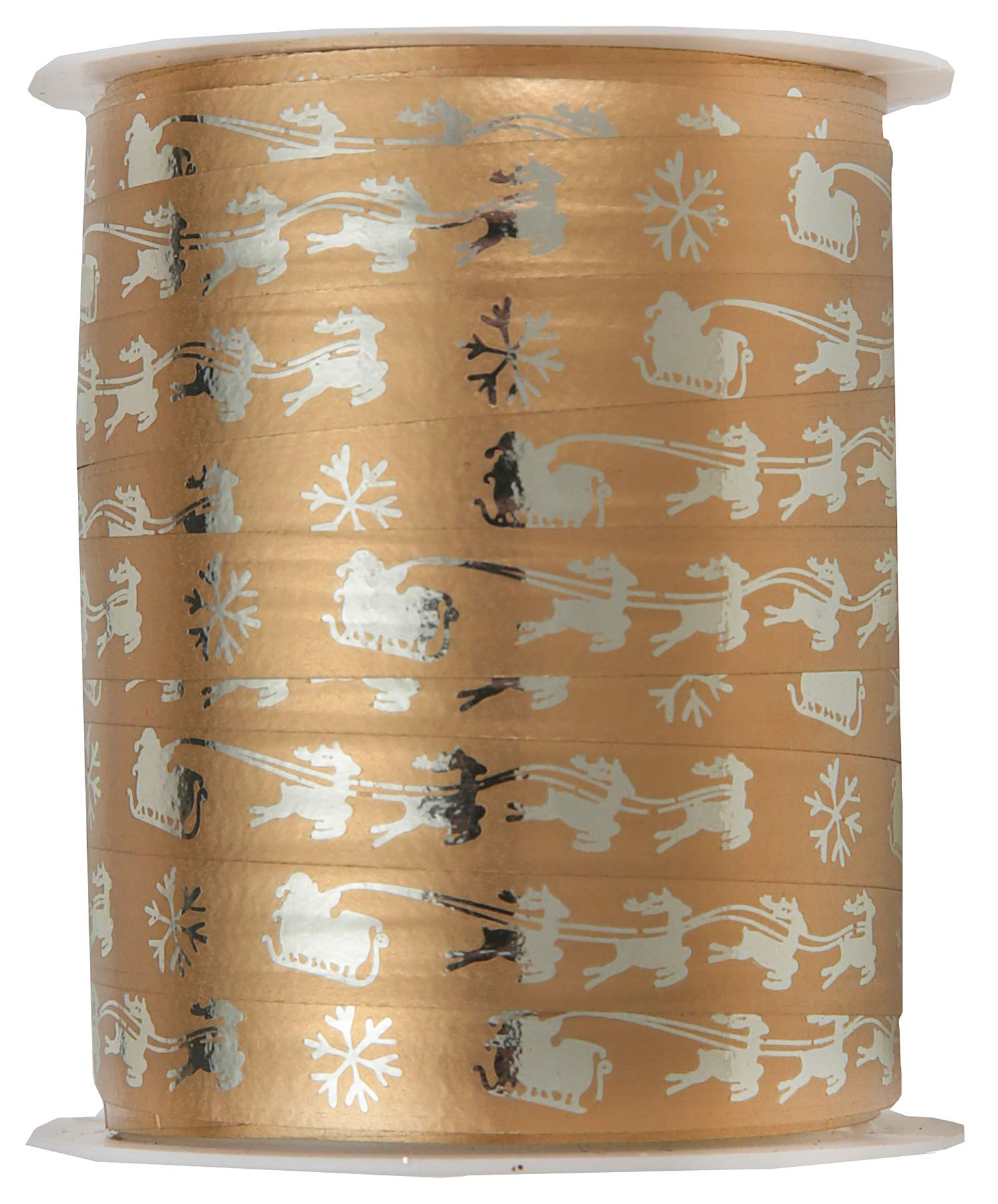Ribbon Writer White,Gold,Silver Gold/Silver Santa Sleigh Print Curling Ribbon 10Mm X 2 Metres Cut From Roll