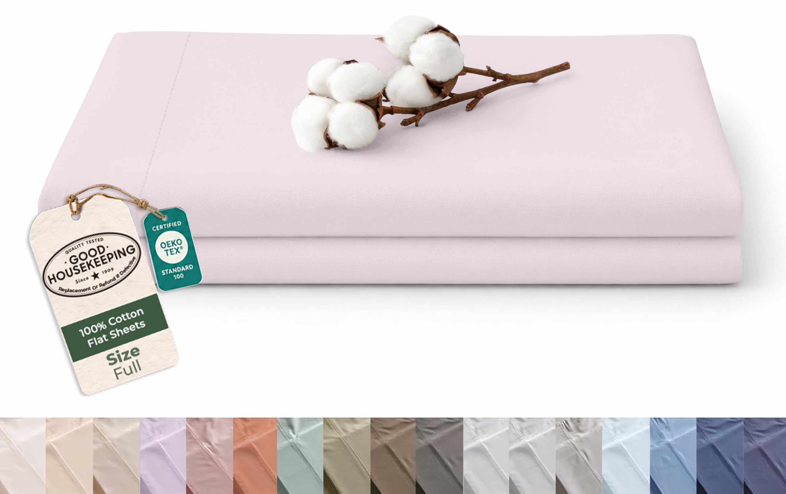 Royale Linens 100% Organic Cotton Full Size Flat Sheet Only - Percale Top Sheets - Full Flat Sheet Sold Separately - Lightweight &amp; Super Soft 100% Cotton Lavender Bed Sheets Only (81" x 96", Lavender)
