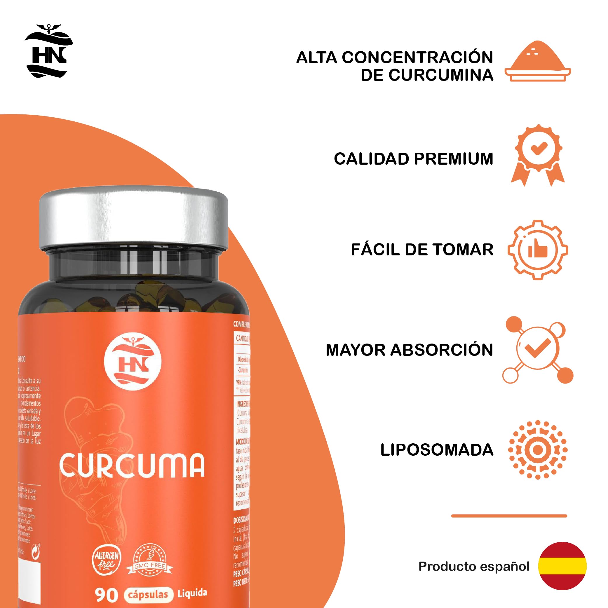 Curcuma en Capsulas líquida de 575 mg. 90 Cápsulas de Curcumina Micelada de Absorción Inmediata, Capsulas de Curcuma Liposomada, sin Pimienta Negra y Jenjibre