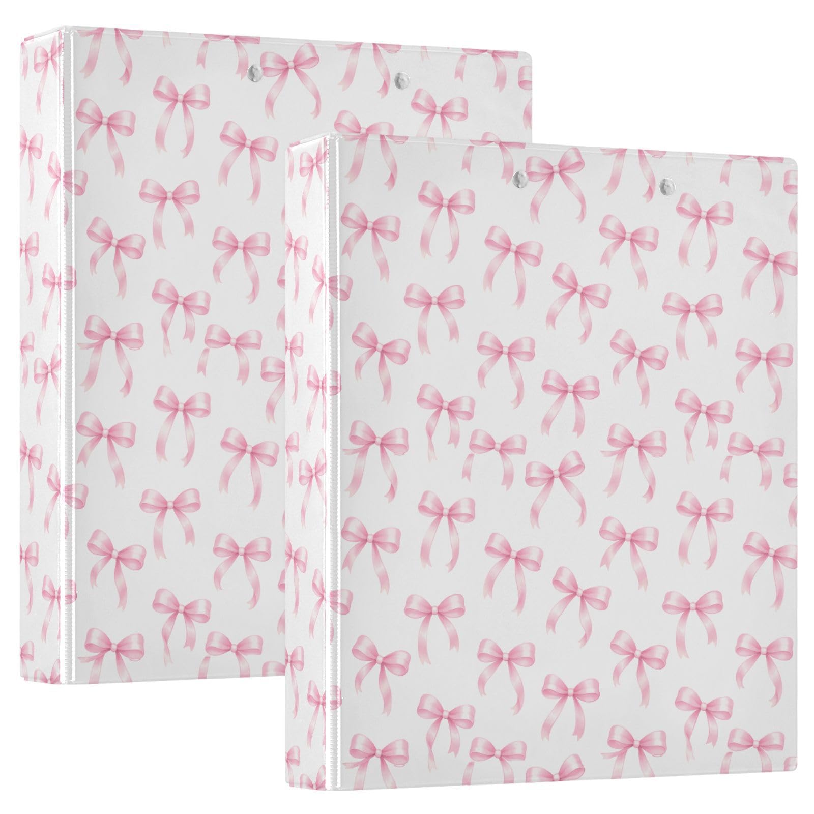 Pinks Bows, urocze 3-pierścieniowe segregatory 3 cm, duże, dekoracyjne segregatory z kieszeniami, wodoodporne, pomieści 200 arkuszy teczek do biura, szkoły, domu, 1 opakowanie