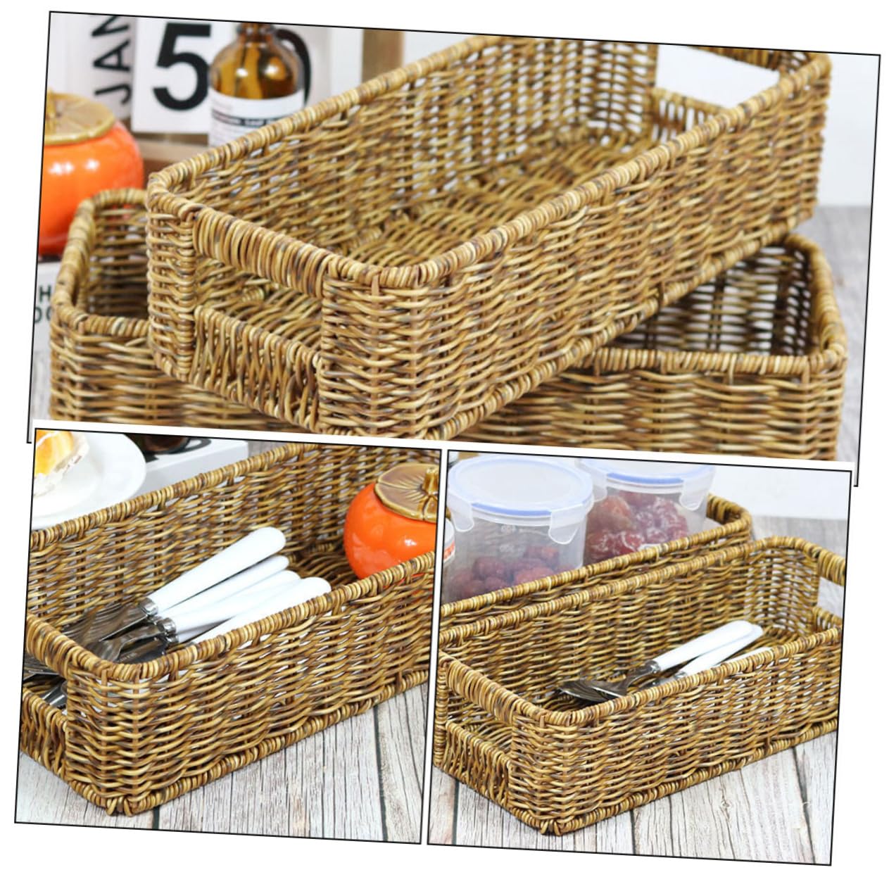 Cabilock 3 Unidades De Tarros De Condimentos Caja De Almacenamiento Escurridor De Platos Estante Para Dormitorio Cesta Contenedores Básculas Cocina Tejido Cajón Tapa