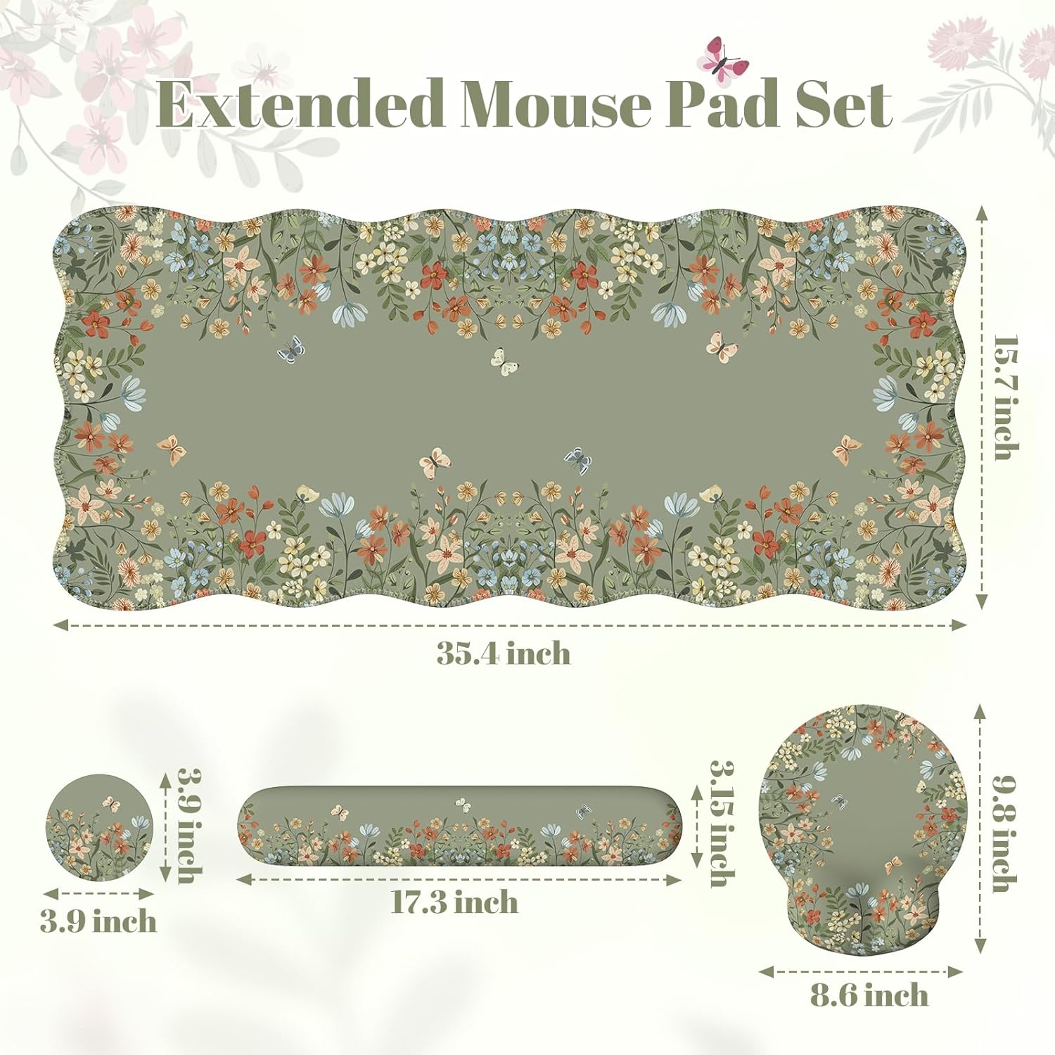 iLeadon Desk Mat Set, Desk Mat with Wrist Support Stitched Edges, Large Mouse Pad with Wrist Rest, Mouse Pad for Computer Keyboard Home Office Women (Green) - Image 2