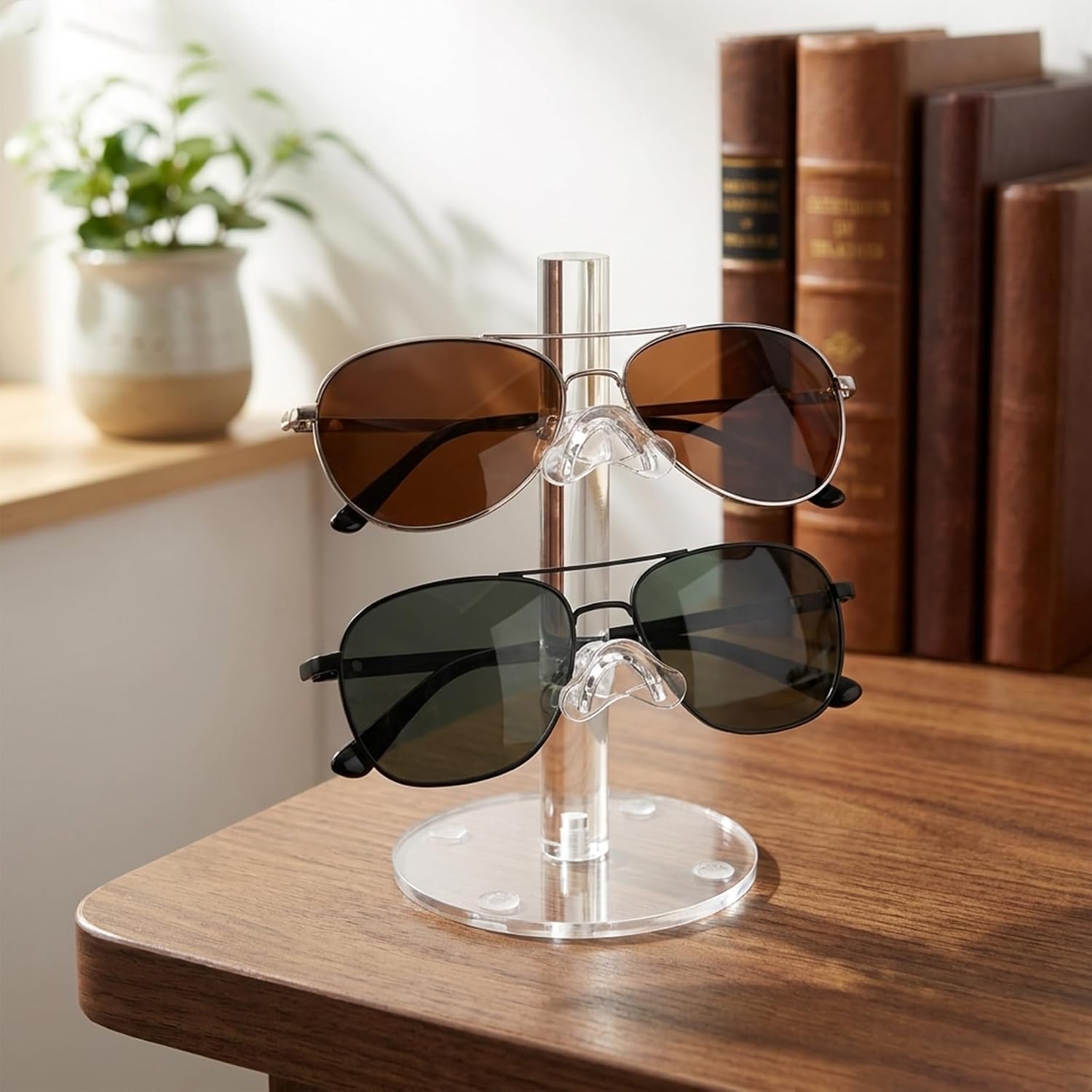 4 Pack Acrylic Sunglass Holder, 2 Layer Eyeglass Holder Stand Sunglasses Display for Selling, Storing and Displaying Glasses, Clear