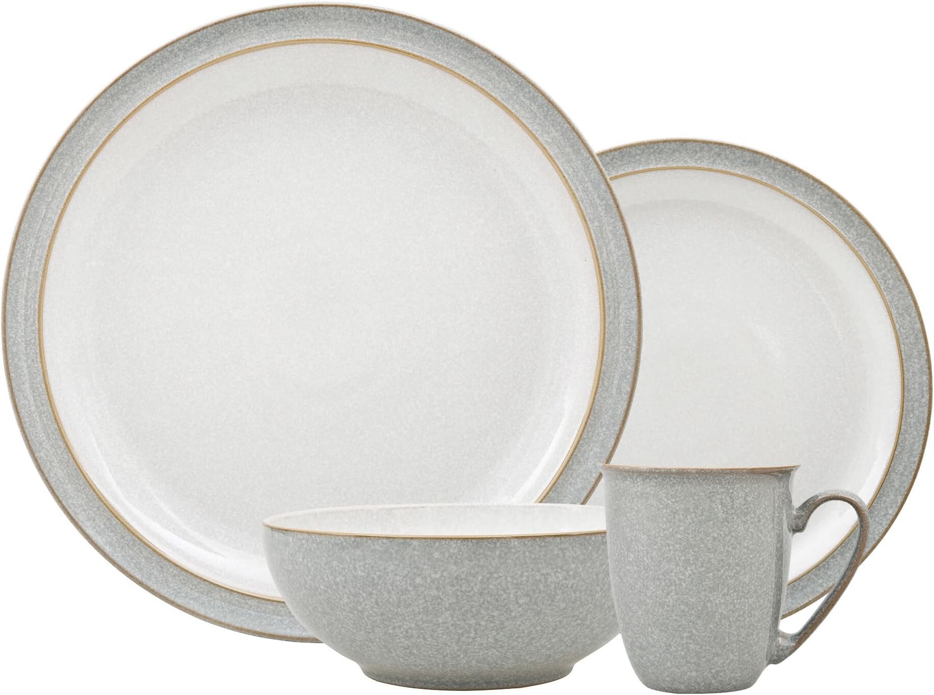 Elements Light Grey Dinner Set For 1 - 4 Piece Ceramic Tableware - Dishwasher Microwave Safe Crockery Single Place Setting - 1 x Dinner Plate, 1 x Small Plate, 1 x Cereal Bowl, 1 x Coffee Mug