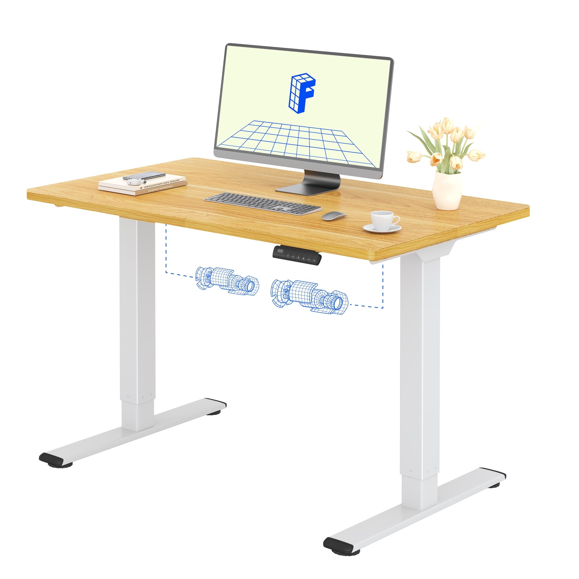 FLEXISPOT Scrivania Regolabile in Altezza 120x60 cm, 2 Motori, Piano Unico 25 mm, Memoria & Display Altezza, Ergonomica con Gestione Cavi, Ripiano Sottoscrivania, Ganci e Clip Fermacavi