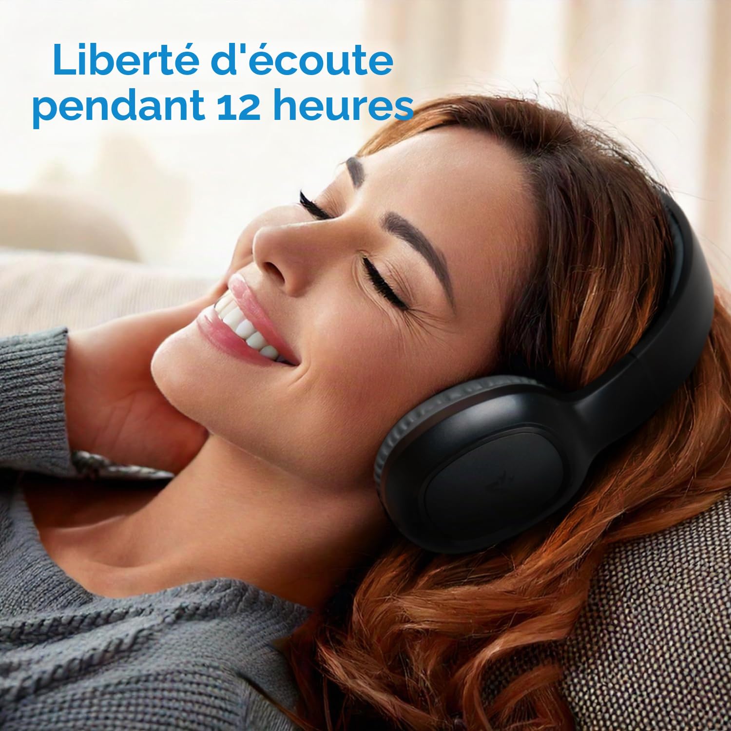 VulTech Crab2 HBT-11BK Rev. 2.1 Over Ear Wireless Bluetooth 5.3 Aux Casque avec Microphone, contrôle de Piste, Gestion des appels, Charge Type-C 12 Heures, couplage Automatique Android/iOS