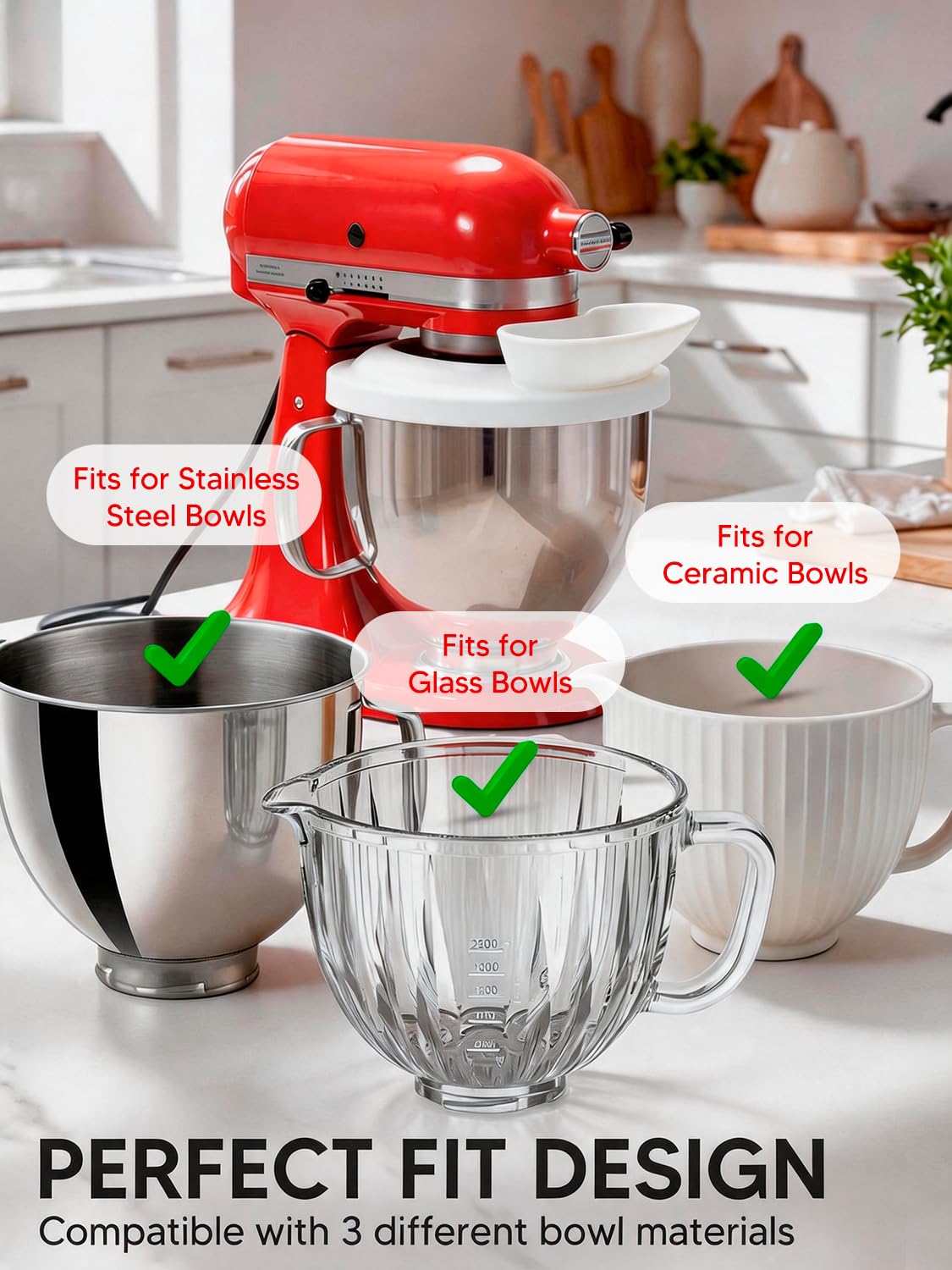 Kitchen Aid - Protector de salpicaduras de silicona para batidora de pie y batidora de cabeza inclinada, 4.5-5 cuartos de galón, escudo de vertido y embudo de harina, accesorios y accesorios de