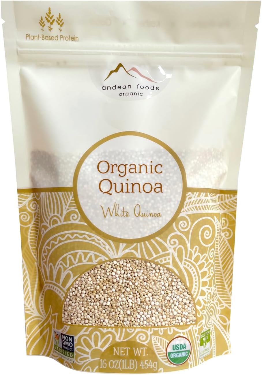 Andean Foods Organic White Quinoa PREMIUM QUALITY Superfood Grain Non-GMO, Gluten Free, Vegan, 1 lb, 16 oz