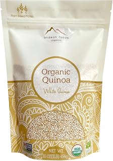 Andean Foods Organic White Quinoa PREMIUM QUALITY Superfood Grain Non-GMO, Gluten Free, Vegan, 1 lb, 16 oz