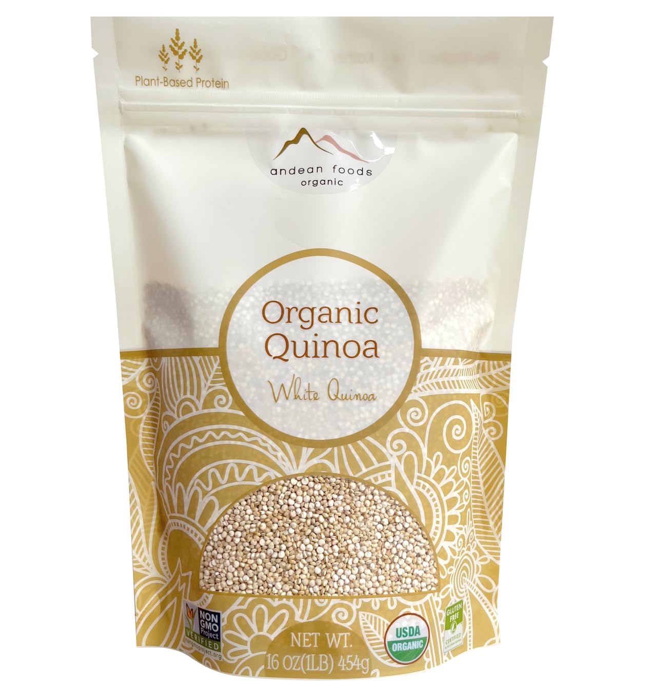 Andean Foods Organic White Quinoa PREMIUM QUALITY Superfood Grain Non-GMO, Gluten Free, Vegan, 1 lb, 16 oz