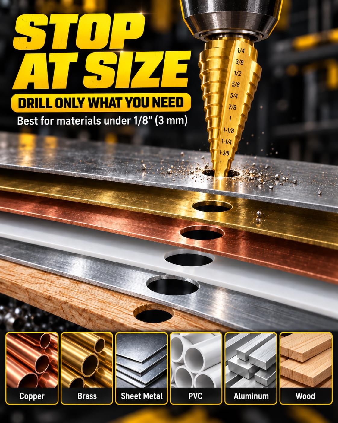 COMOWARE Step Drill Bits - Metal & More -5