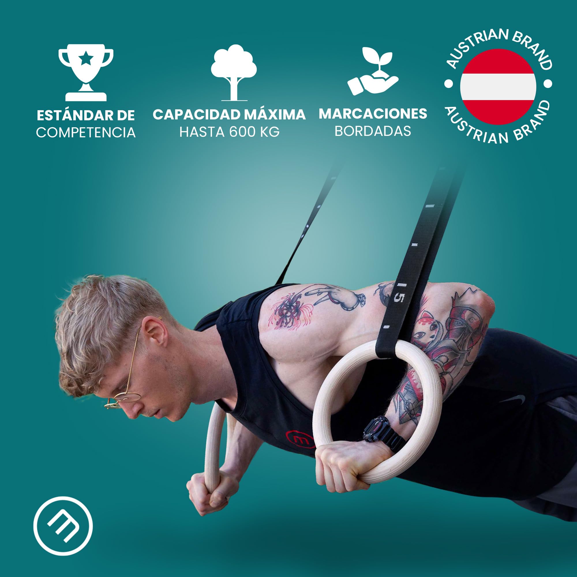 BeMaxx Anillas de Gimnasia de Madera Workout Set con Anclaje para Puerta