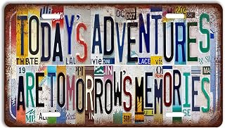 Vintage funny License Plate Today's Adventures Are Tomorrow's Memories Wall Decor，12×6 inches，for Camper River，Travel Surf Posters Sticker，The Weekend Poster for Wall