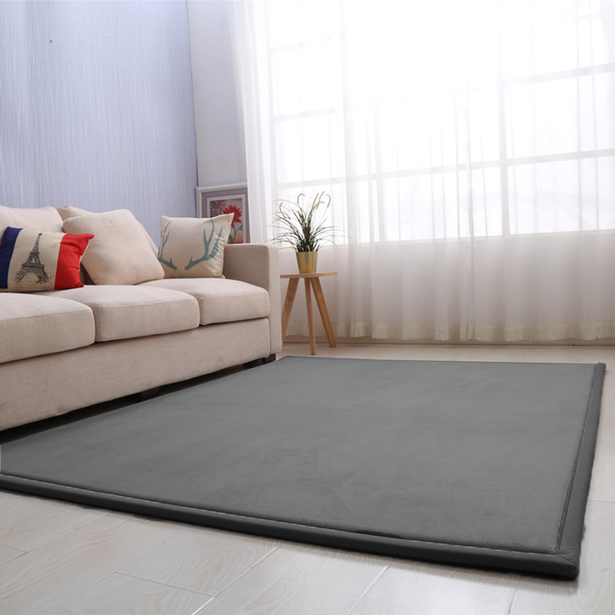 Tapis de sol salon moderne gris foncé grand tapis lavable 200x250