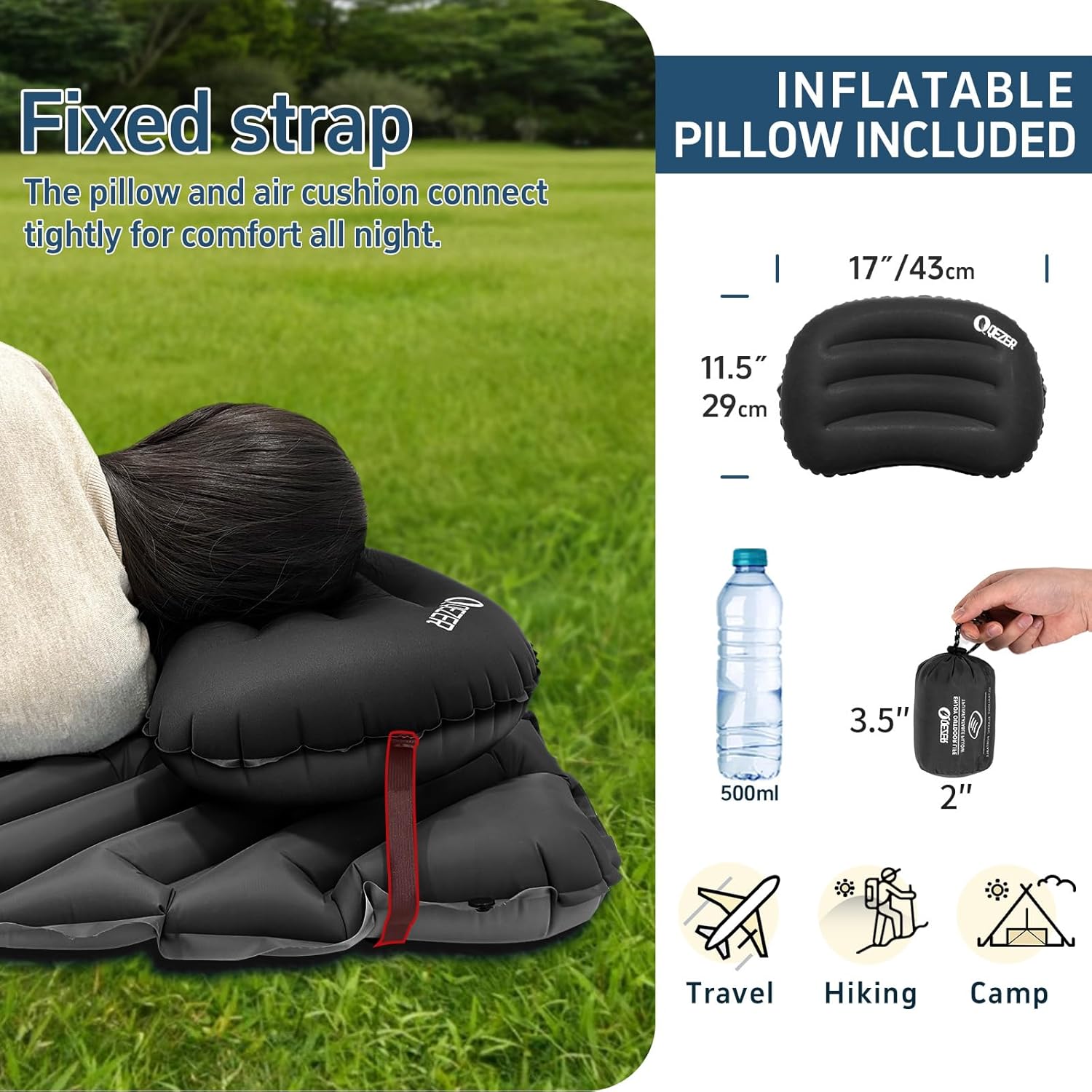 Ultralight Backpacking Sleeping Pad for Camping, with Inflatable Neck Camping Pillow, Lightweight Inflatable Sleeping Pad for Adults, Portable for Hiking, Car Travel - Durable & Comfortable