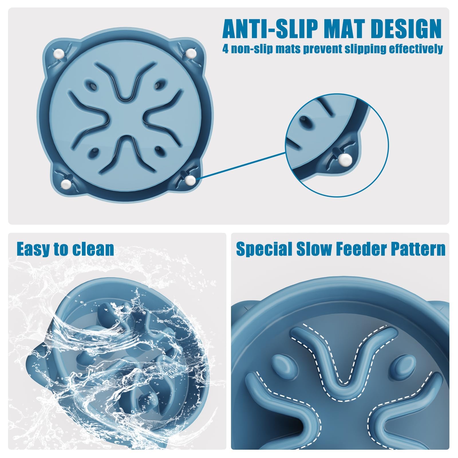 TOKAYIFE Ciotola anti ingozzamento 16.3cm Cibo lento per animali domestici Ciotola per cani e gatti Anti-rigurgito Antiscivolo Durevole (S, Blu)