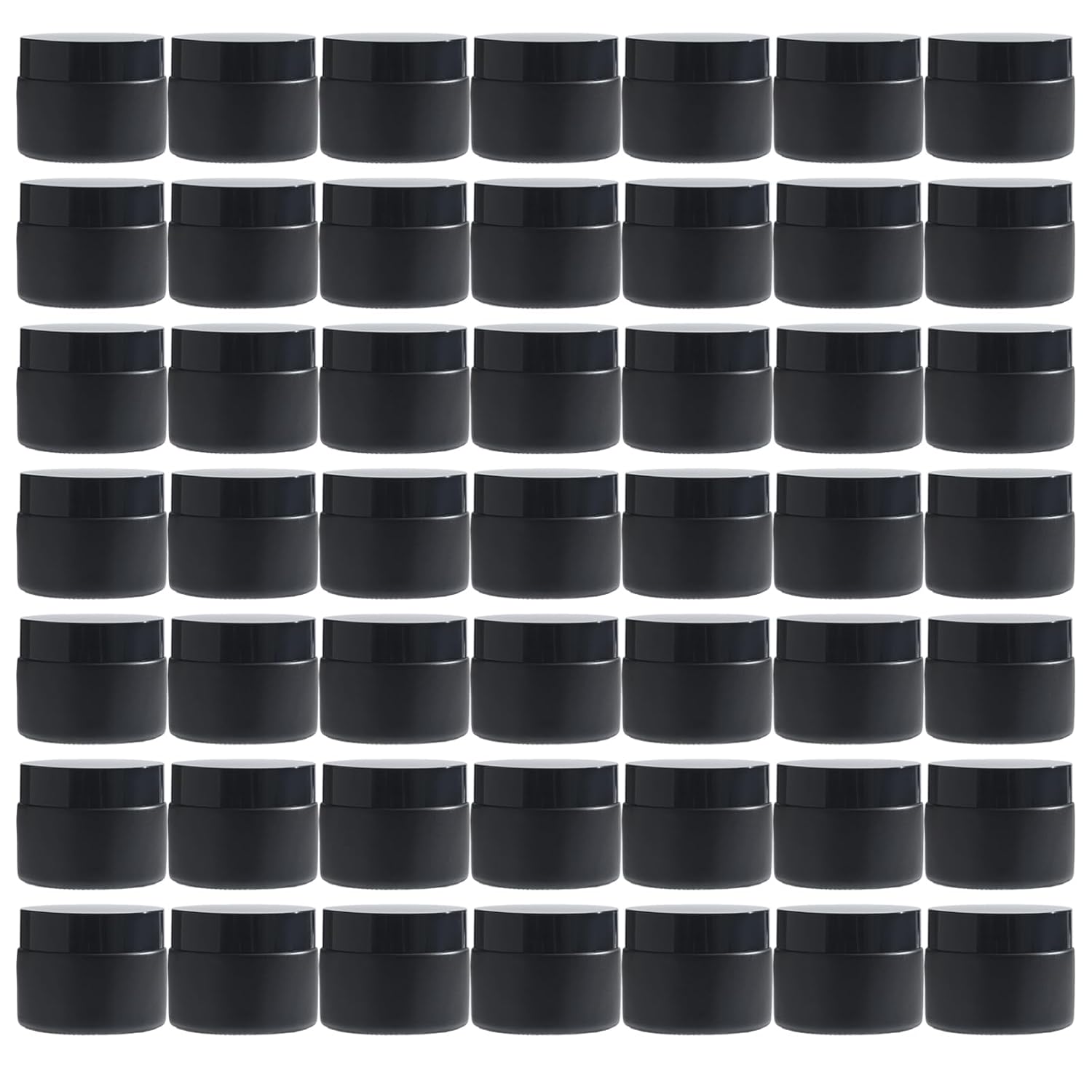OverNews 48 1oz Black Glass Jar, Empty Cosmetic Lotion Containers,with Inner Liners,Black Lid, Spatula (Black）