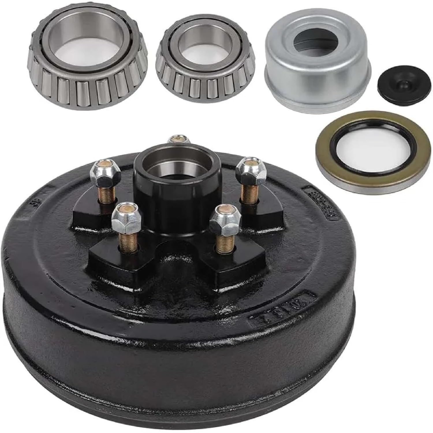 5 Lug Boat Trailer Hub Kit with Brake Drum, 4.5 Inch Bolt Pattern, L44649 Bearings