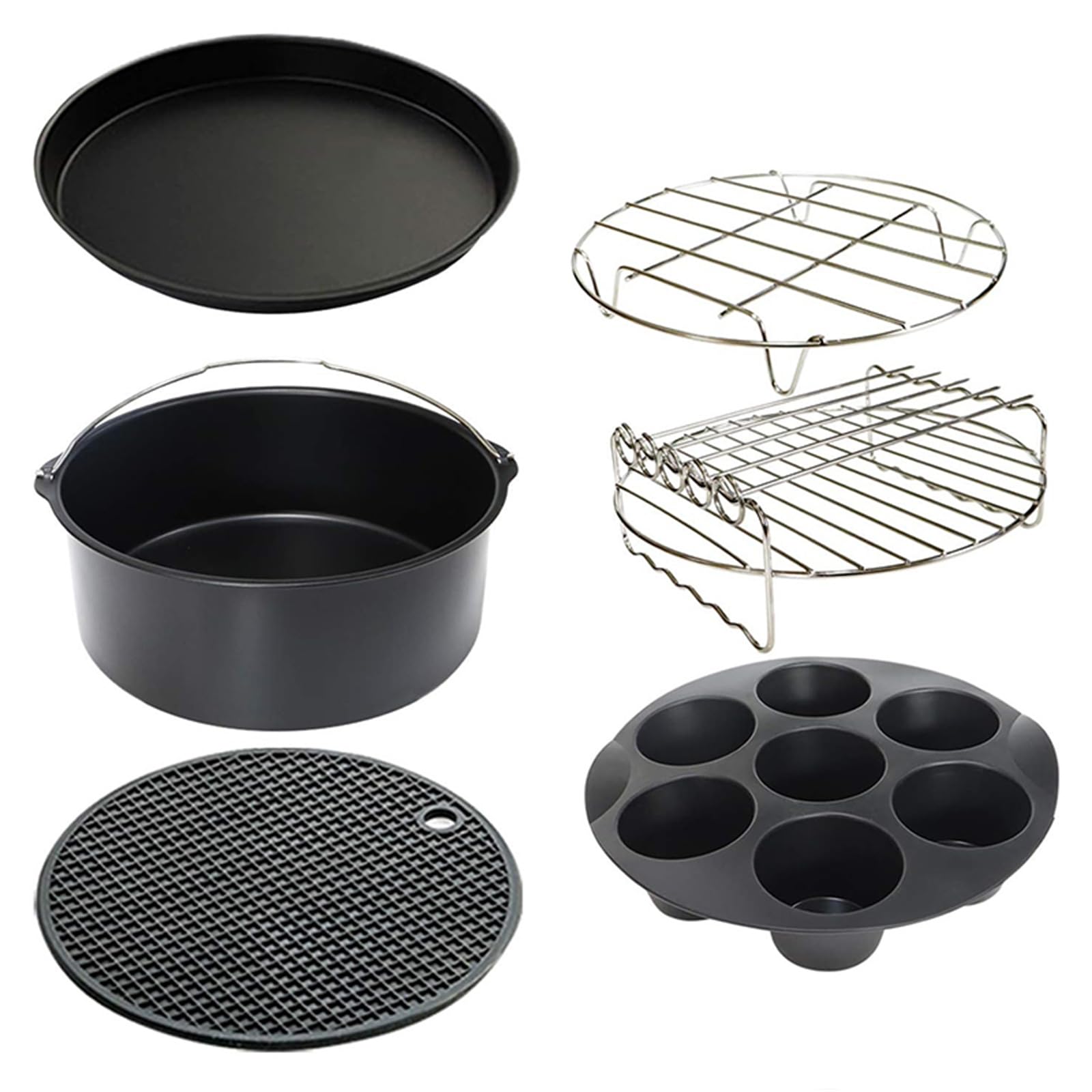 CRFFZ Cake Barrels Pizza Pans Eggs Multifuntional Rack Metal Holder Silicone Mat Air Fryers Accessories Set for Cooking Use Fryers Accessories