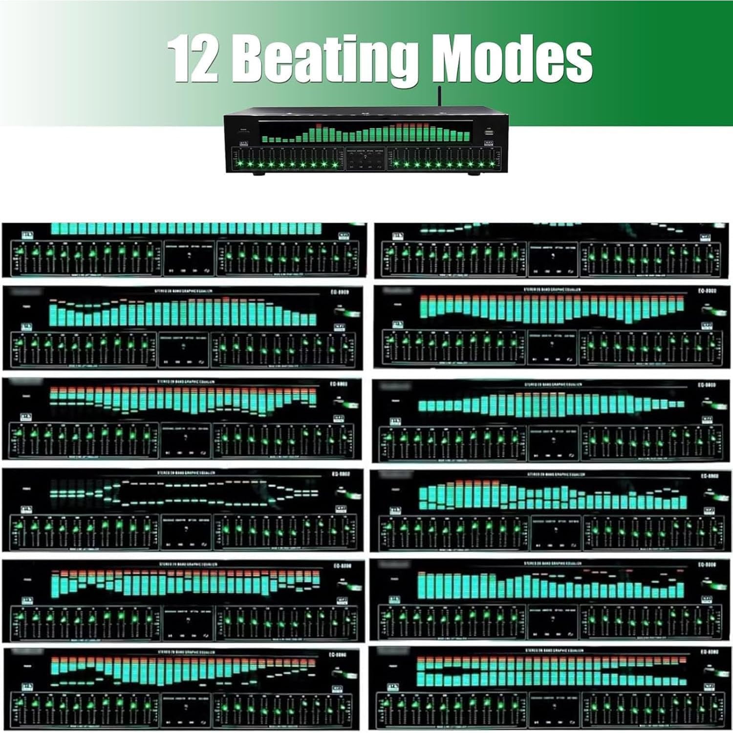Égaliseur Numérique 31 Bandes, Égaliseur Graphique Audio Stéréo Avec Télécommande, 12 Modes Rythmiques Et Double Réglage Indépendant 10 Segments, Réduction Du Bruit Pour Studio D'enregistrement