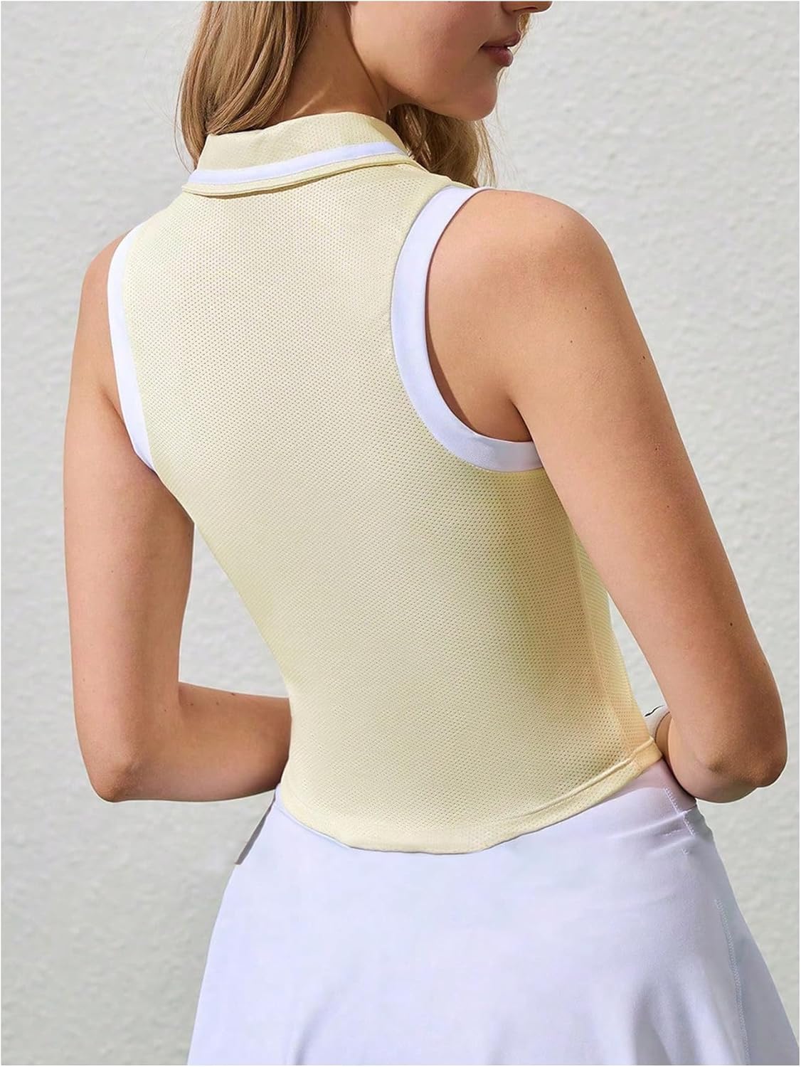 OYOANGLE Women's Sleeveless Golf Shirts Zipper Slim Fit Sleeveless Tennis Workout Tank Tops - Image 2