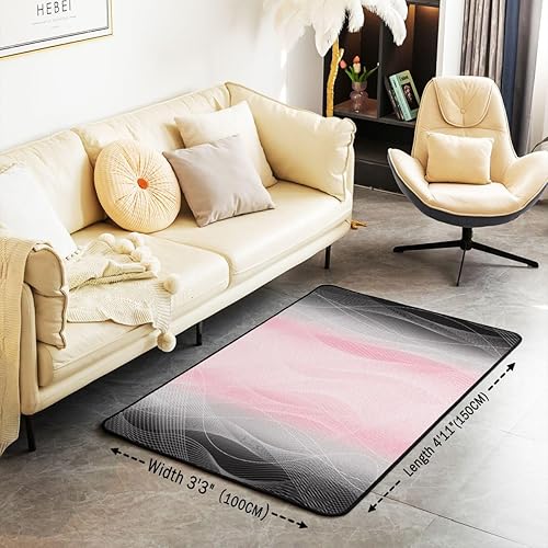 Miniatura 3 de Alfombras de sala de estar de 5 x 7 pulgadas, color rosa y negro, alfombra de área con líneas de rayas para niños, mujeres y hombres, juego de