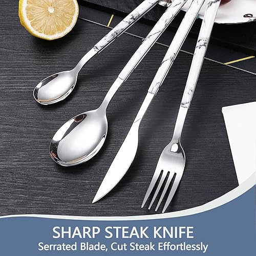 Miniatura 4 de Juego de cubiertos de 24 piezas, juego de cubiertos de acero inoxidable con soporte, juego de utensilios pulidos de espejo para 6, juego de vajilla