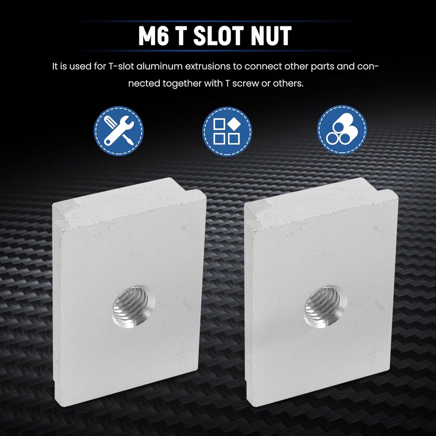6Pcs M6 T-Track Slider Sliding Nut Aluminum Alloy T Slot for Profile Woodworking Tool Fastener