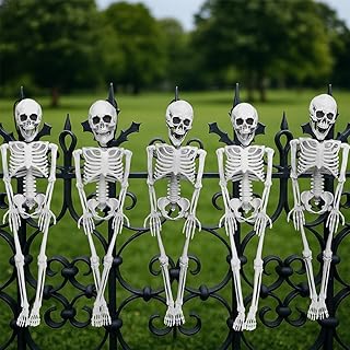 5pcs Halloween Skeleton Decoration Outdoor Indoor, 16" Full Body Posable Hanging Skeleton with Movable Joints for Graveyard Home Party Garden Yard