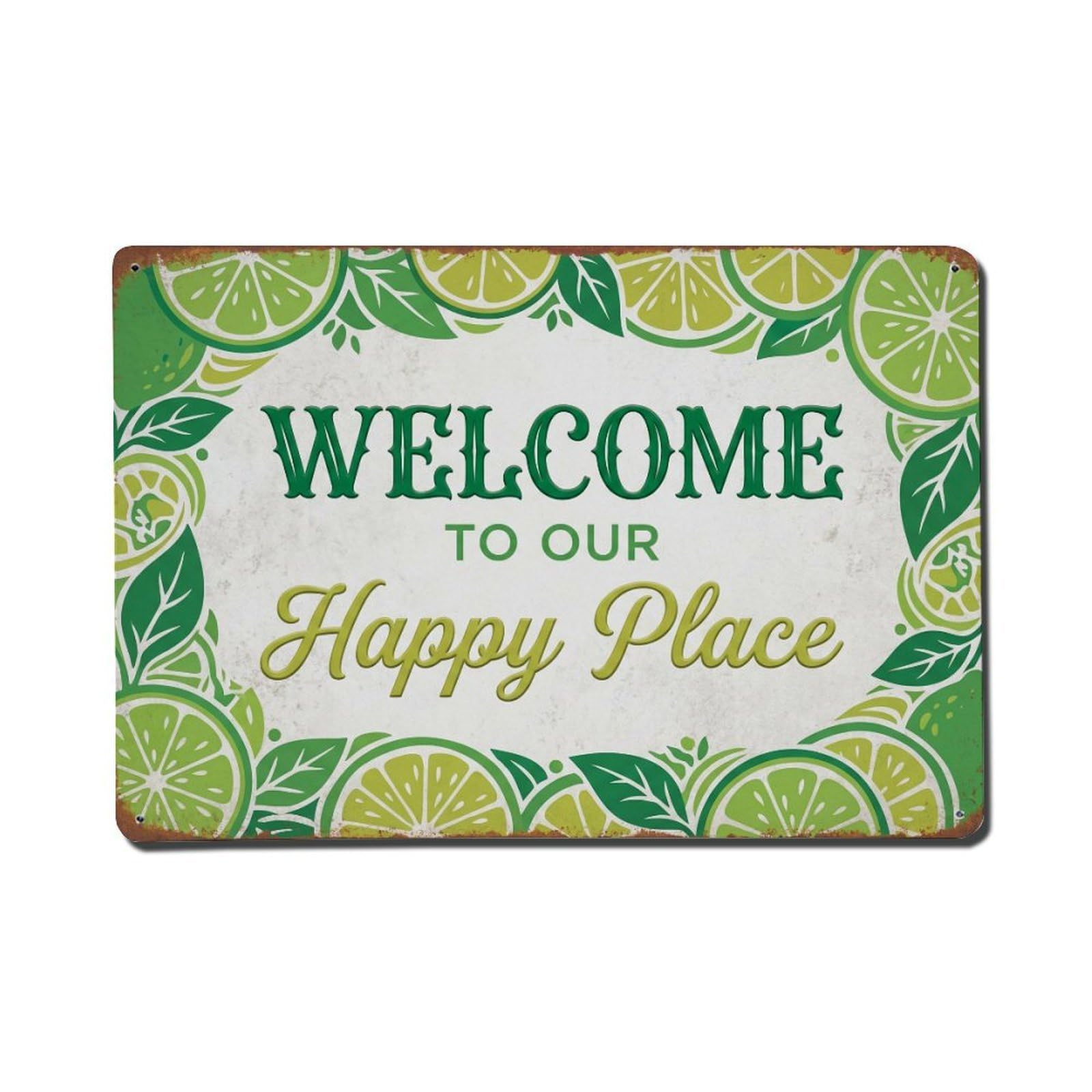 Welcome To Our Happy Place Persian Lime Orchard Metal Tin Sign