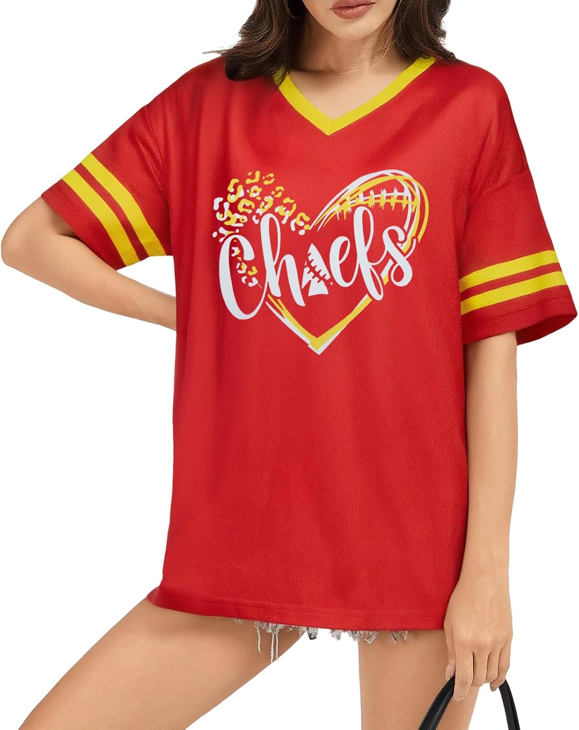 Oversized Football Shirts for Women Football Jersey Shirt Game Day T-Shirt Football Season Mesh V Neck Short Sleeve Tops - Image 4