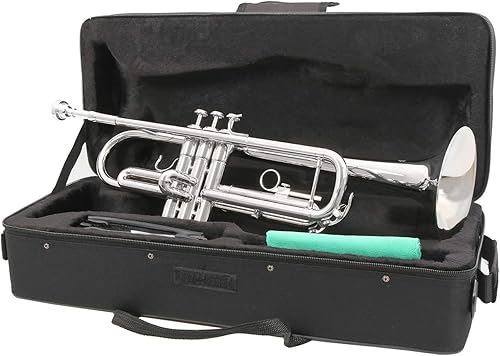Miniatura 6 de EASTROCK Bb Trompeta estándar con estuche de transporte, guantes, boquilla 7C y kit de limpieza (niquelada)