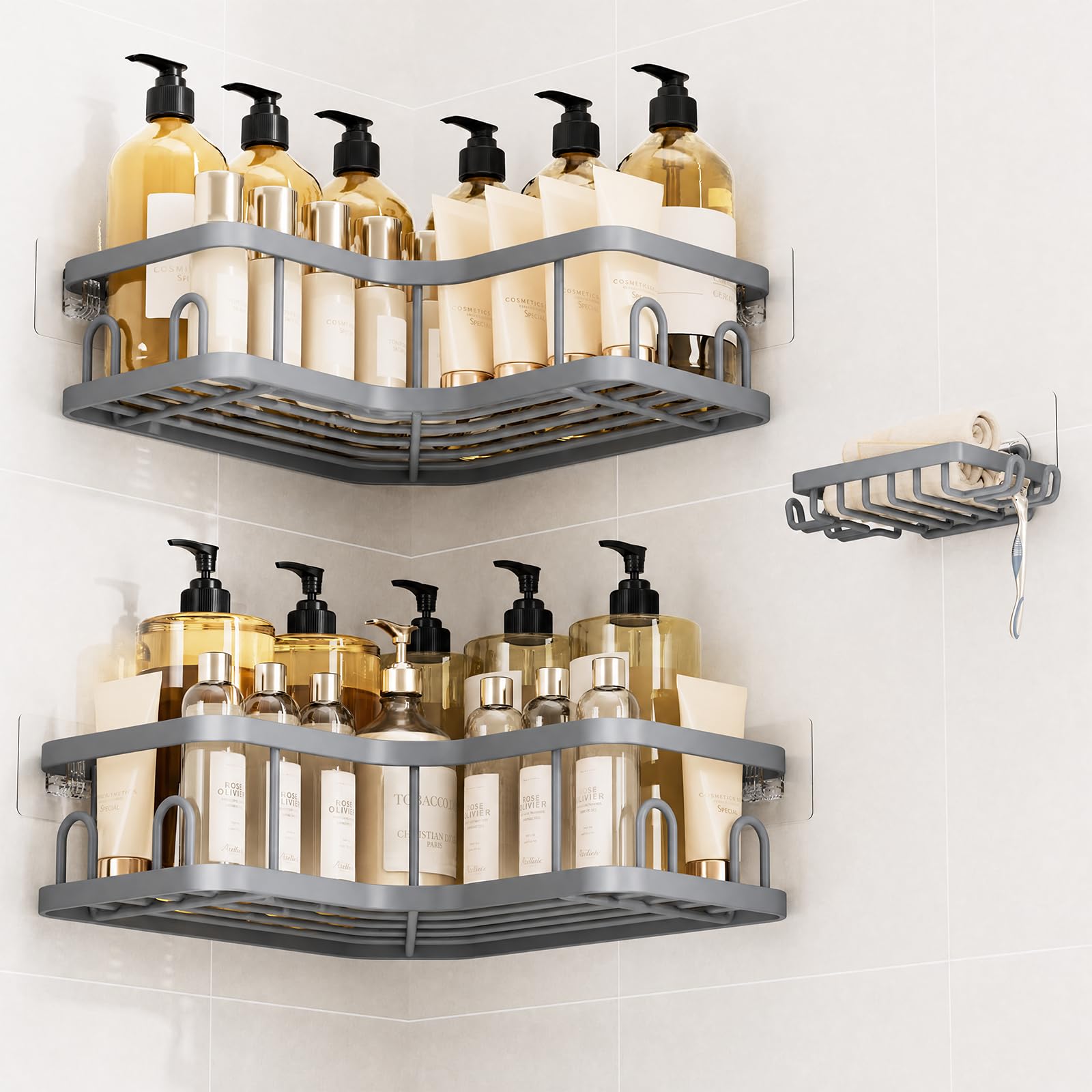 Veken Corner Shower Caddy 3-Pack, Advanced Rustproof Design&amp;Stable Storage