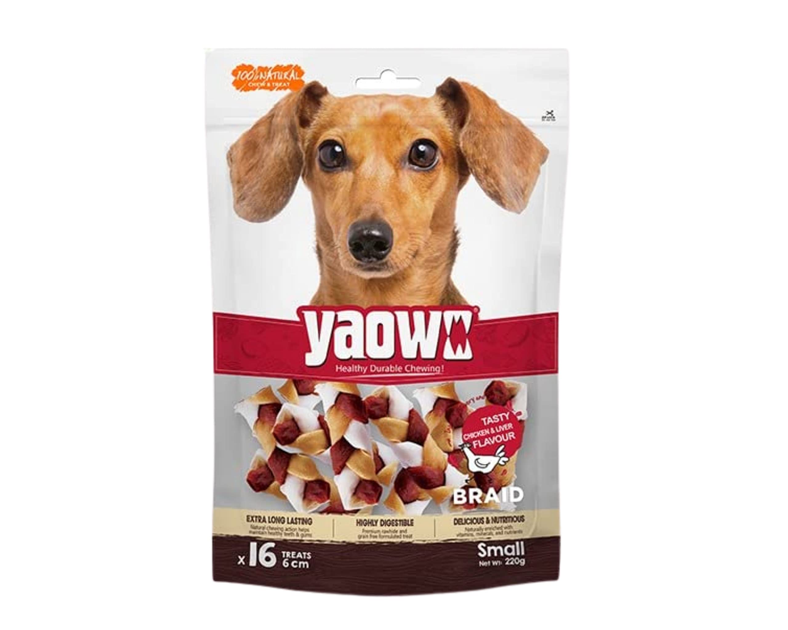 Gnawlers Yaowo Rawhide Braided Bone Filled with Chicken Inside,(2.5inch, 220gm) with Free Key Ring - Sold by Foodie Puppies