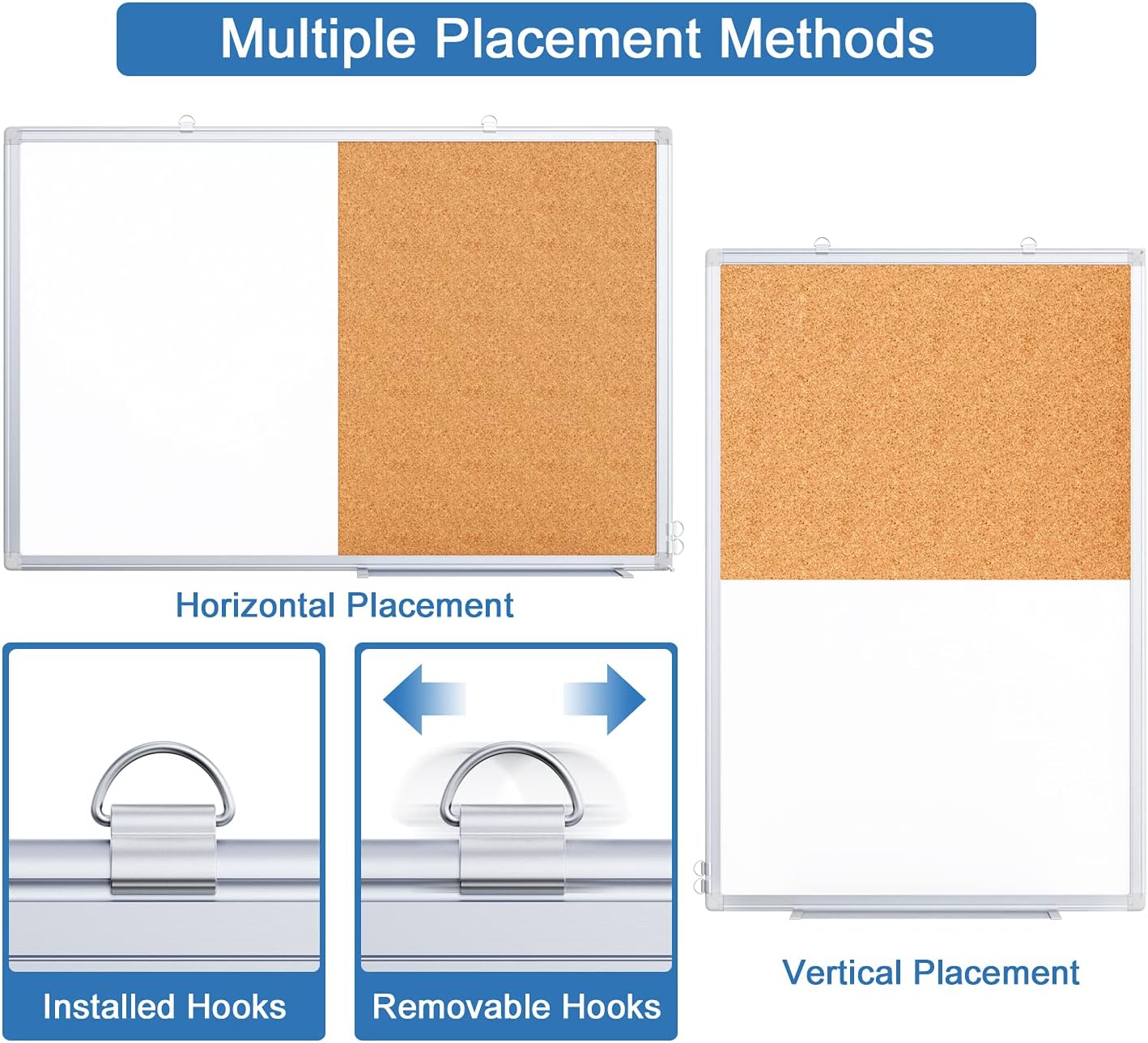 Magnetic White Board and Cork Board Combo, 36 X 24 inches Whiteboard Bulletin Combination Board, Wall Mounted Dry Erase Message Board for Home, School and Office
