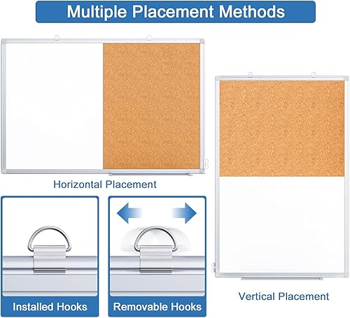 Vista 3 de Combo de pizarra blanca magnética y tablero de corcho, 36 x 24 pulgadas, tablero de mensajes de borrado en seco montado en la pared para el hogar
