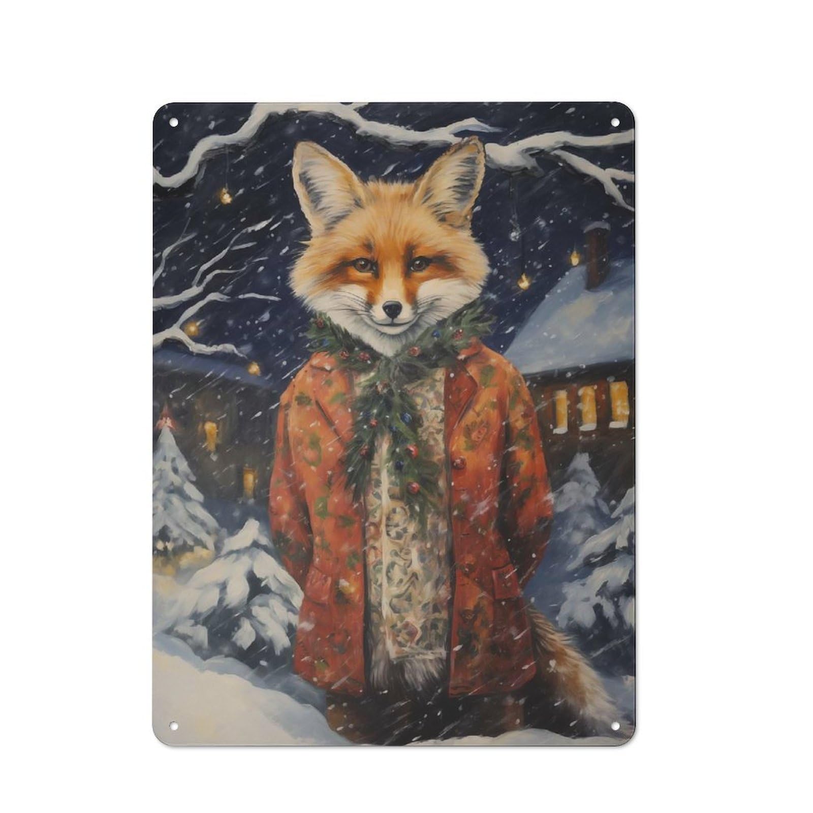 Junmoney Old Classic Fox Xmas Metal Wall Sign 40X30cm, Modern Retro Loft Wall Plaque For Flat, Bar, Studio Or Gallery Wall