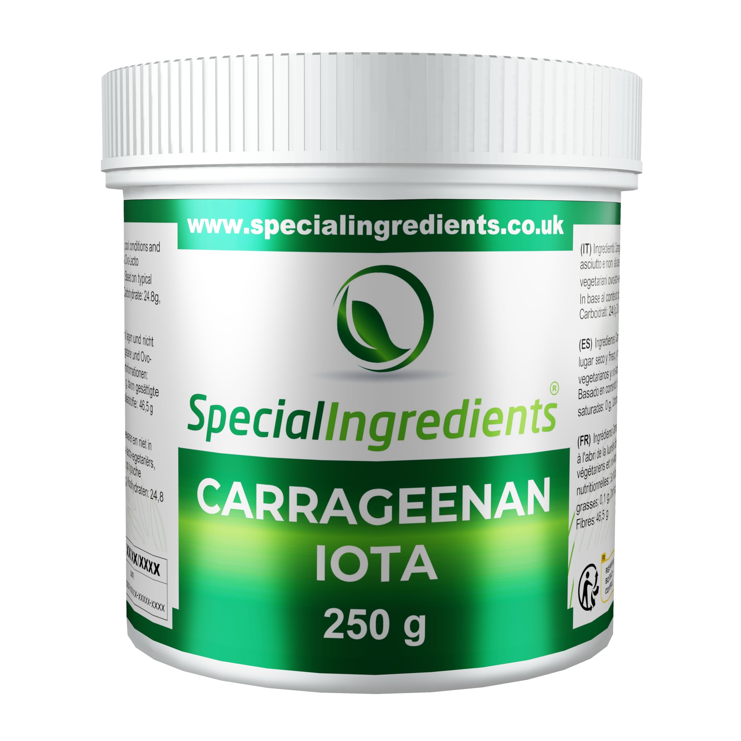 Special ingredients Carraghénane Iota en poudre 250g - Gélifiant pour cuisine moléculaire, gels souples et élastiques, convient aux véganes, sans gluten et sans OGM - Qualité supérieure