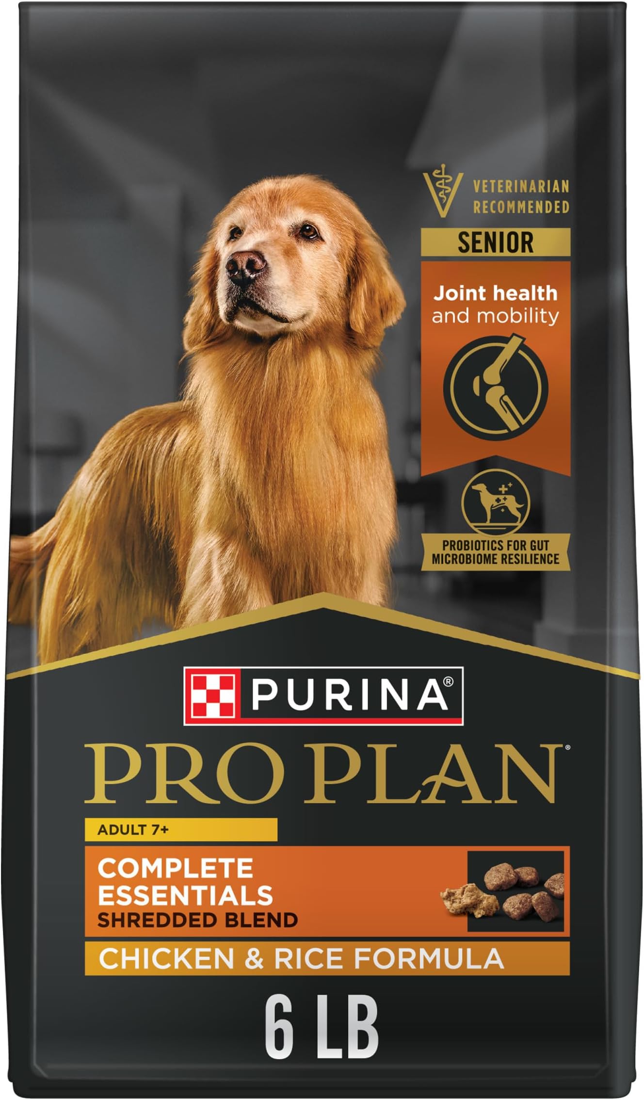 Senior Dog Food With Probiotics for Dogs, Shredded Blend Chicken & Rice Formula - 6 lb. Bag