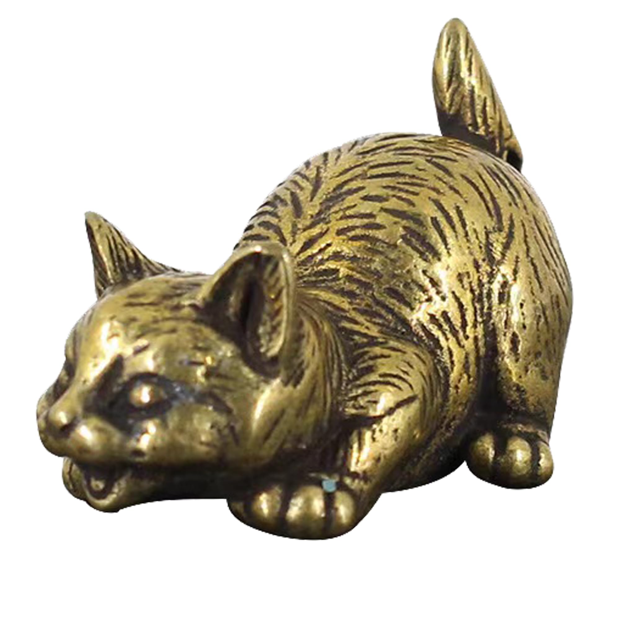 ALHBEJT Brass Statues Small Brass Metal Statue Ornament Animal Figurines Home Office Decor Metal Desktop Ornament Wall Art Gifts (1PCS Cat)